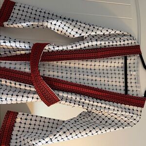 Stylish White and Red Patterned long kimono